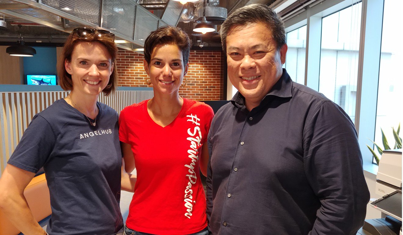 （左起）Karena Belin和Karen Contet Farzam，AngelHub和WHub的聯合創始人，與Alex Kong，TNG金融科技集團的創始人兼首席執行官，該公司已投資於香港的初創企業。照片：Enoch Yiu