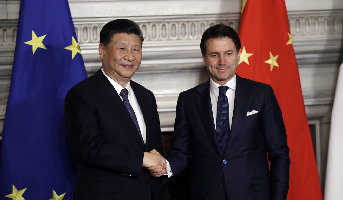 3月，中国国家主席习近平和意大利总理朱塞佩·孔戴批准了关于开展慈善研究的谅解备忘录。图片：AP
