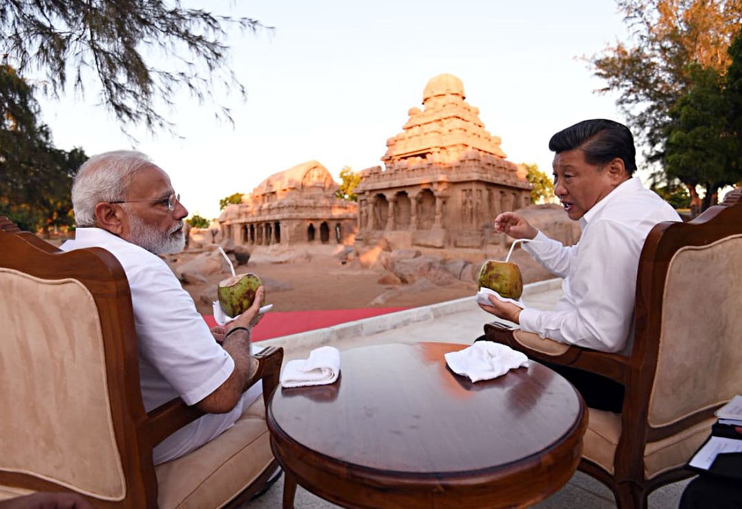 總理納倫德拉·莫迪（Narendra Modi）和中國國家主席習近平上周五在馬哈巴普拉姆（Mahabalipuram）著名的帕拉瓦時代（Pallava Era）舉行的第二次非正式峰會上（照片：ANI）