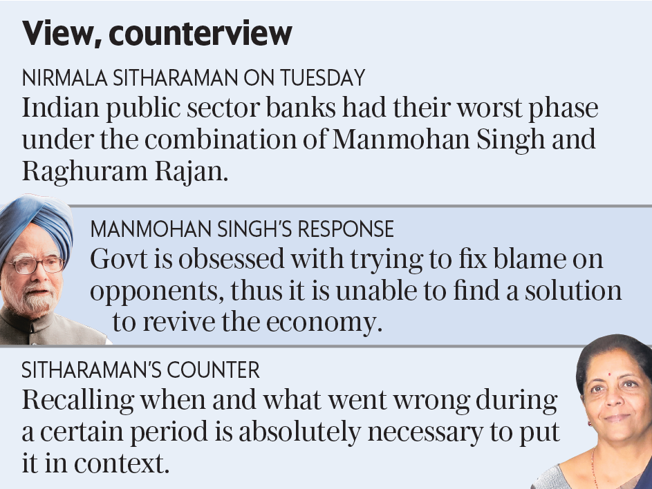 一切始於周二的Sitharaman所說，印度公共部門銀行在總理辛格和印度儲備銀行行長拉古拉姆·拉詹（Raghuram Rajan）的領導下處於「最糟糕的時期」。