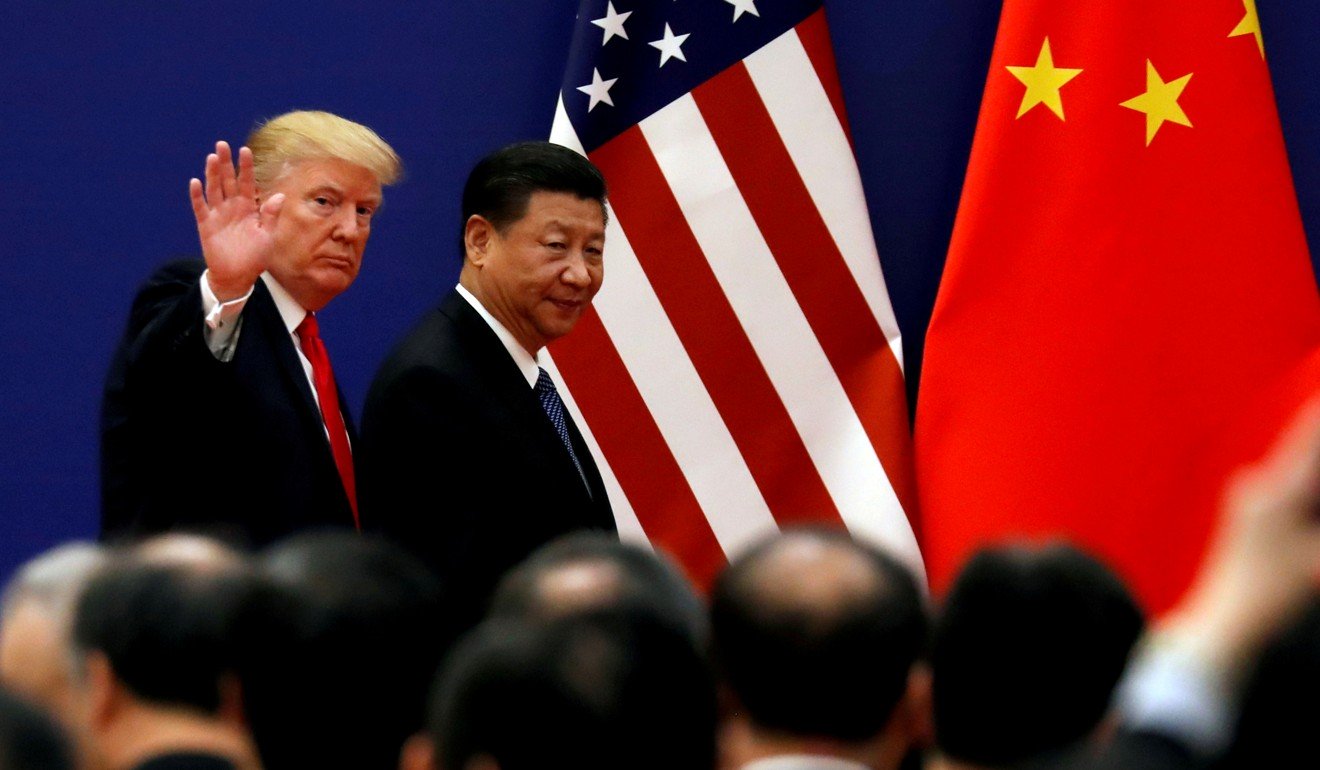 2017年11月9日，美国总统唐纳德·特朗普和中国国家主席习近平在北京人民大会堂会见商界领袖。