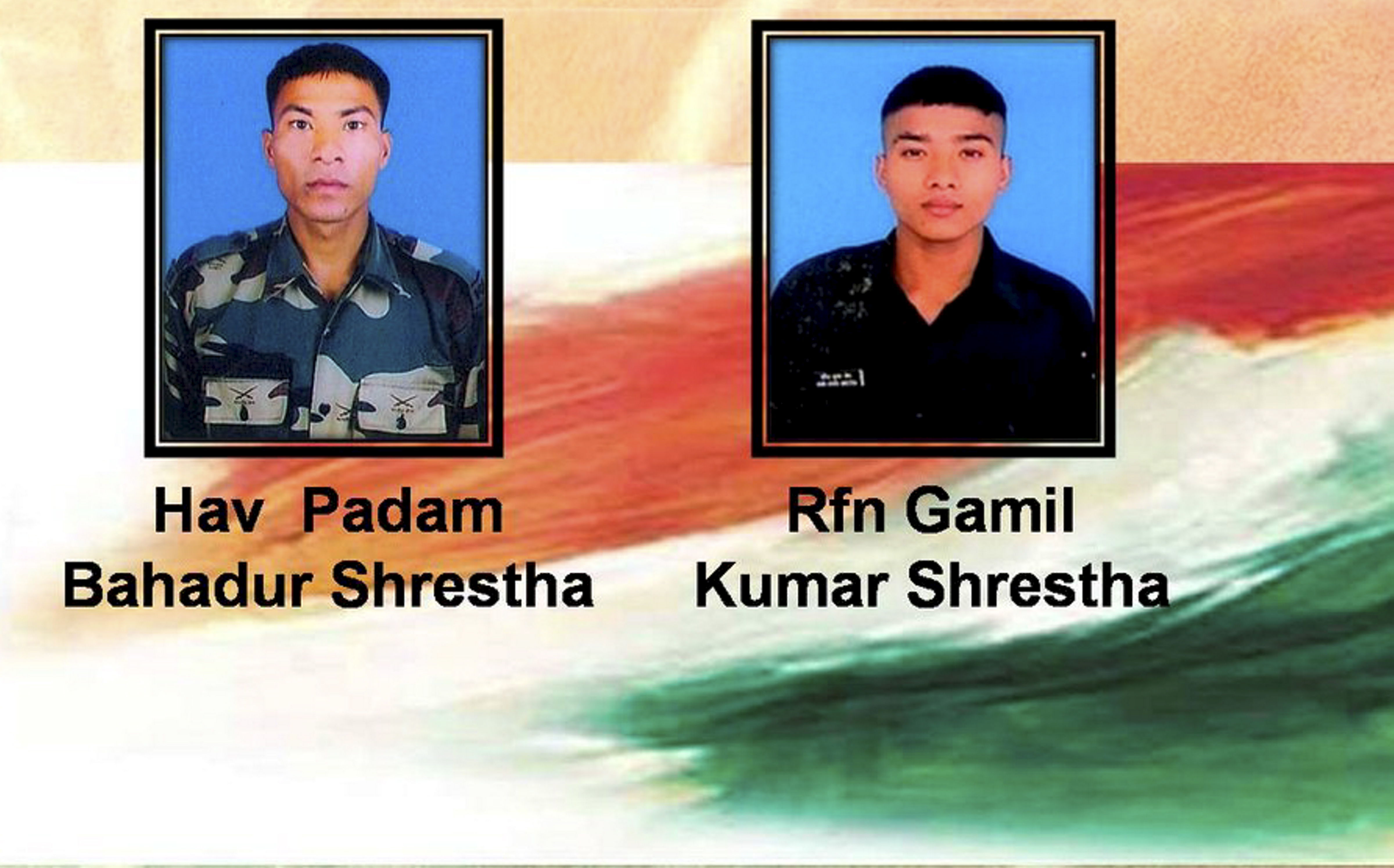 在查Jam和克什米尔沿控制线（LoC）的Tangdhar地区，两名印度陆军人员Hav Padam Bahadur Shrestha和Rin Gamil Kumar Shrestha在巴基斯坦的射击中丧生（照片：PTI）