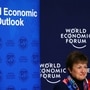 国际货币基金组织主席达沃斯世界经济论坛上的主席克里斯蒂琳娜·吉奥尔吉耶娃说：“我们还没有到一个转折点，略微下调了我们对全球经济的增长前景”（照片：路透社）