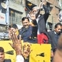 AAP召集人Arvind Kejriwal在周三在新德里舉行的路演中。 （照片：PTI）