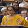 財政部長尼爾馬拉·西塔拉曼（Nirmana Sitharaman）周六在新德里的洛·薩卜哈（Lok Sabha）提出2020-21年聯邦預算（照片：PTI）